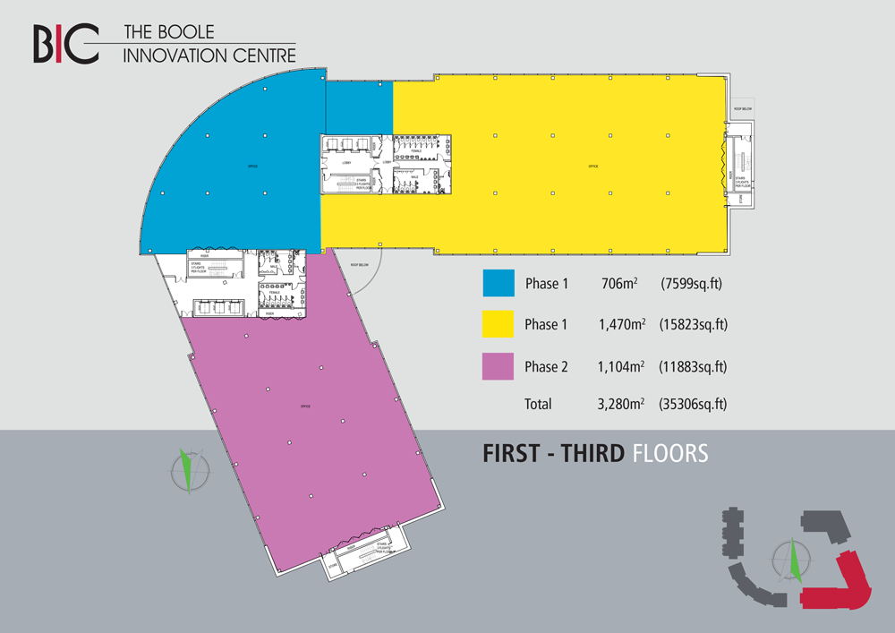 Boole Innovation Centre floorplan of first and third floors